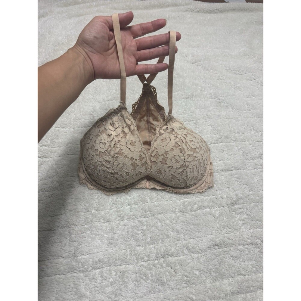 PINK Victoria's Secret 34D Date Lace Push Up Bra Front Close Racerback Nude